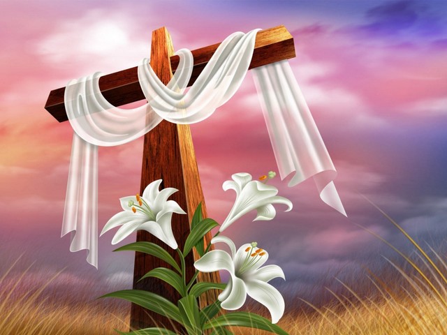 Easter Cross Wallpaper - Wallpaper with traditionally adorned Easter cross, an icon and  holy sign of Christianity. The cross, without the figure of Jesus Christ, is a symbol of the victory of life over death. The white cloth, that replaces the black veil on the Easter morning, reminds the Christ' empty tomb and the resurrection. The cross is decorated with white lilies in honor of Jesus' return to life. - , Easter, cross, crosses, wallpaper, wallpapers, cartoon, cartoons, holidays, holiday, traditionally, adorned, icon, icons, holy, sign, signs, Christianit, figure, figures, Jesus, Christ, symbol, symbols, victory, victories, life, death, white, cloth, clothes, empty, tomb, tombs, resurrection, lilies, lily, honor, return, returns - Wallpaper with traditionally adorned Easter cross, an icon and  holy sign of Christianity. The cross, without the figure of Jesus Christ, is a symbol of the victory of life over death. The white cloth, that replaces the black veil on the Easter morning, reminds the Christ' empty tomb and the resurrection. The cross is decorated with white lilies in honor of Jesus' return to life. Solve free online Easter Cross Wallpaper puzzle games or send Easter Cross Wallpaper puzzle game greeting ecards  from puzzles-games.eu.. Easter Cross Wallpaper puzzle, puzzles, puzzles games, puzzles-games.eu, puzzle games, online puzzle games, free puzzle games, free online puzzle games, Easter Cross Wallpaper free puzzle game, Easter Cross Wallpaper online puzzle game, jigsaw puzzles, Easter Cross Wallpaper jigsaw puzzle, jigsaw puzzle games, jigsaw puzzles games, Easter Cross Wallpaper puzzle game ecard, puzzles games ecards, Easter Cross Wallpaper puzzle game greeting ecard