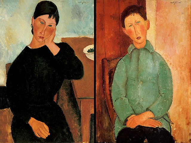 Amadeo Modigliani Elvira resting at a Table and Boy in a Blue Shirt - Portraits painted by Amadeo Modigliani 'Elvira Resting at a Table' (1919, oil on canvas, Saint Louis Art Museum, Missouri, USA), an elegant and aloof young woman with exotic beauty and 'Boy in a Blue Shirt' (1918, oil on canvas, private collection). - , Amadeo, Modigliani, Elvira, table, tables, boy, boys, blue, shirt, shirts, art, arts, painter, painters, artist, artists, sculptor, sculptors, Expressionist, Expressionists, portrait, portraits, 1919, oil, canvas, canvases, Saint, Louis, Museum, museums, Missouri, USA, elegant, aloof, young, woman, exotic, beauty, beauties, 1918, private, collection, collections - Portraits painted by Amadeo Modigliani 'Elvira Resting at a Table' (1919, oil on canvas, Saint Louis Art Museum, Missouri, USA), an elegant and aloof young woman with exotic beauty and 'Boy in a Blue Shirt' (1918, oil on canvas, private collection). Решайте бесплатные онлайн Amadeo Modigliani Elvira resting at a Table and Boy in a Blue Shirt пазлы игры или отправьте Amadeo Modigliani Elvira resting at a Table and Boy in a Blue Shirt пазл игру приветственную открытку  из puzzles-games.eu.. Amadeo Modigliani Elvira resting at a Table and Boy in a Blue Shirt пазл, пазлы, пазлы игры, puzzles-games.eu, пазл игры, онлайн пазл игры, игры пазлы бесплатно, бесплатно онлайн пазл игры, Amadeo Modigliani Elvira resting at a Table and Boy in a Blue Shirt бесплатно пазл игра, Amadeo Modigliani Elvira resting at a Table and Boy in a Blue Shirt онлайн пазл игра , jigsaw puzzles, Amadeo Modigliani Elvira resting at a Table and Boy in a Blue Shirt jigsaw puzzle, jigsaw puzzle games, jigsaw puzzles games, Amadeo Modigliani Elvira resting at a Table and Boy in a Blue Shirt пазл игра открытка, пазлы игры открытки, Amadeo Modigliani Elvira resting at a Table and Boy in a Blue Shirt пазл игра приветственная открытка