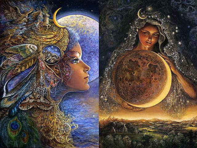 Diana and Moon Goddess by Josephine Wall - 'Diana' and 'Moon Goddess' are splendid paintings by the English fantasy artist Josephine Wall, depicting two charming goddesses.<br />
Diana is an ancient lady sovereign of the beasts and protectress of young and vulnerable animals. She is also the Goddess of the moon, symbolised by the diadem in shape of crescent moon, which she wears in her hair. She embodies mystical and primitive unity of the hunter and victim, and is considered the protector of motherhood.<br />
The Moon Goddess Selene is depicted in a veil of glimmering stars, with face lighted up by the moonlit, emitting deep inner peace and love for mankind. She tenderly directs the moon toward its celestial journey and monitors the calmness on the earth. - , Diana, moon, goddess, goddesses, Josephine, Wall, art, arts, splendid, paintings, painting, English, fantasy, artist, artists, charming, ancient, lady, sovereign, beasts, beast, protectress, young, vulnerable, animals, animal, diadem, diadems, shape, shapes, crescent, hair, mystical, primitive, unity, hunter, hunters, victim, victims, protector, protectors, motherhood, Selene, veil, veils, glimmering, stars, star, face, faces, moonlit, peace, love, mankind, tenderly, celestial, journey, night, calmness, earth - 'Diana' and 'Moon Goddess' are splendid paintings by the English fantasy artist Josephine Wall, depicting two charming goddesses.<br />
Diana is an ancient lady sovereign of the beasts and protectress of young and vulnerable animals. She is also the Goddess of the moon, symbolised by the diadem in shape of crescent moon, which she wears in her hair. She embodies mystical and primitive unity of the hunter and victim, and is considered the protector of motherhood.<br />
The Moon Goddess Selene is depicted in a veil of glimmering stars, with face lighted up by the moonlit, emitting deep inner peace and love for mankind. She tenderly directs the moon toward its celestial journey and monitors the calmness on the earth. Подреждайте безплатни онлайн Diana and Moon Goddess by Josephine Wall пъзел игри или изпратете Diana and Moon Goddess by Josephine Wall пъзел игра поздравителна картичка  от puzzles-games.eu.. Diana and Moon Goddess by Josephine Wall пъзел, пъзели, пъзели игри, puzzles-games.eu, пъзел игри, online пъзел игри, free пъзел игри, free online пъзел игри, Diana and Moon Goddess by Josephine Wall free пъзел игра, Diana and Moon Goddess by Josephine Wall online пъзел игра, jigsaw puzzles, Diana and Moon Goddess by Josephine Wall jigsaw puzzle, jigsaw puzzle games, jigsaw puzzles games, Diana and Moon Goddess by Josephine Wall пъзел игра картичка, пъзели игри картички, Diana and Moon Goddess by Josephine Wall пъзел игра поздравителна картичка