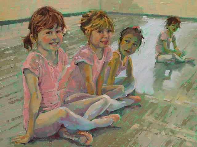 Little Ballerinas by Susan Smolensky - 'Little Ballerinas' (oil on canvas, 2010), a group of children from the ballet class with beautiful smiles, a painting by the American contemporary artist Susan Smolensky, who is  living and working in Reno, Nevada, USA. - , little, ballerinas, ballerina, Susan, Smolensky, art, arts, oil, canvas, canvases, 2010, group, groups, beautiful, children, child, ballet, class, classes, smiles, smile, painting, paintings, American, contemporary, artist, artists, Reno, Nevada, USA - 'Little Ballerinas' (oil on canvas, 2010), a group of children from the ballet class with beautiful smiles, a painting by the American contemporary artist Susan Smolensky, who is  living and working in Reno, Nevada, USA. Подреждайте безплатни онлайн Little Ballerinas by Susan Smolensky пъзел игри или изпратете Little Ballerinas by Susan Smolensky пъзел игра поздравителна картичка  от puzzles-games.eu.. Little Ballerinas by Susan Smolensky пъзел, пъзели, пъзели игри, puzzles-games.eu, пъзел игри, online пъзел игри, free пъзел игри, free online пъзел игри, Little Ballerinas by Susan Smolensky free пъзел игра, Little Ballerinas by Susan Smolensky online пъзел игра, jigsaw puzzles, Little Ballerinas by Susan Smolensky jigsaw puzzle, jigsaw puzzle games, jigsaw puzzles games, Little Ballerinas by Susan Smolensky пъзел игра картичка, пъзели игри картички, Little Ballerinas by Susan Smolensky пъзел игра поздравителна картичка