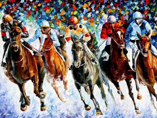 Winter Race on the Snow by Leonid Afremov - A 'Winter Race on the Snow' is a master painting in style of palette knife and oils by Leonid Afremov, skilfully depicting a moment from a contested horse race. <br />
Despite the faces of the horse-racers are indistinguishable, but the riders’ tense figures and the horses with pulled muscles and muzzles directed to the finish line, show theirs will to win.<br />
Only the white raising snow embracing horses’ figures, makes it harder for them to make their way through its freezing cloud and is trying to prevent them from galloping. - , winter, race, races, snow, Leonid, Afremov, art, arts, master, painting, paintings, style, palette, knife, oils, oil, moment, contested, horse, horses, faces, face, racers, racer, indistinguishable, riders, rider, tense, figures, figure, muscles, muscle, muzzles, muzzle, finish, line, white, way, freezing, cloud, clouds - A 'Winter Race on the Snow' is a master painting in style of palette knife and oils by Leonid Afremov, skilfully depicting a moment from a contested horse race. <br />
Despite the faces of the horse-racers are indistinguishable, but the riders’ tense figures and the horses with pulled muscles and muzzles directed to the finish line, show theirs will to win.<br />
Only the white raising snow embracing horses’ figures, makes it harder for them to make their way through its freezing cloud and is trying to prevent them from galloping. Подреждайте безплатни онлайн Winter Race on the Snow by Leonid Afremov пъзел игри или изпратете Winter Race on the Snow by Leonid Afremov пъзел игра поздравителна картичка  от puzzles-games.eu.. Winter Race on the Snow by Leonid Afremov пъзел, пъзели, пъзели игри, puzzles-games.eu, пъзел игри, online пъзел игри, free пъзел игри, free online пъзел игри, Winter Race on the Snow by Leonid Afremov free пъзел игра, Winter Race on the Snow by Leonid Afremov online пъзел игра, jigsaw puzzles, Winter Race on the Snow by Leonid Afremov jigsaw puzzle, jigsaw puzzle games, jigsaw puzzles games, Winter Race on the Snow by Leonid Afremov пъзел игра картичка, пъзели игри картички, Winter Race on the Snow by Leonid Afremov пъзел игра поздравителна картичка