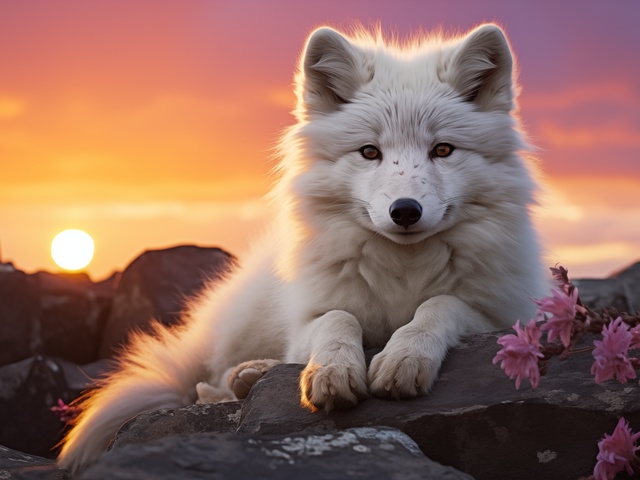 Arctic Fox at Sunset Wallpaper Puzzle Spiel 