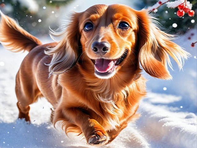 Dachshund in Snow Christmas Card puzzle game 