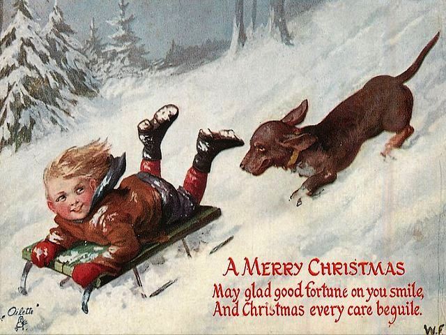 Dachshund running after Child Greeting Card пъзел игра 