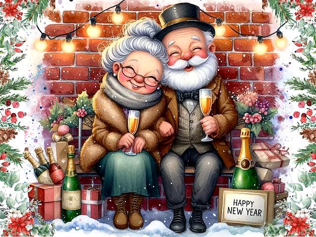 Senior Couple welcomes New Year Wallpaper Puzzle Spiel 