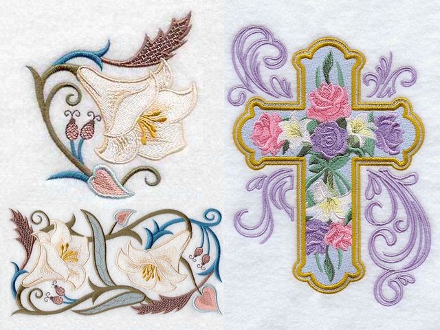 Easter Lilies and Cross Machine Embroidery - Wonderful machine embroidery with elegant design of Easter lilies in Jacobean style and an ornate cross with roses, lilies and fine curlicues, suitable as elements for a festive decoration, expressing the joy of Easter. Lilies are symbol of the spring and new life. Pink roses symbolize joyfulness, gratitude and grace. Orange roses represent enthusiasm. The yellow roses express friendship, joy, and caring. - , Easter, lilies, lily, cross, machine, embroidery, embroideries, art, arts, holiday, holidays, wonderful, elegant, design, designs, Jacobean, style, styles, ornate, roses, rose, fine, curlicues, curlicue, elements, element, festive, decoration, decorations, joy, symbol, symbols, spring, new, life, pink, joyfulness, gratitude, grace, orange, enthusiasm, yellow, friendship, caring - Wonderful machine embroidery with elegant design of Easter lilies in Jacobean style and an ornate cross with roses, lilies and fine curlicues, suitable as elements for a festive decoration, expressing the joy of Easter. Lilies are symbol of the spring and new life. Pink roses symbolize joyfulness, gratitude and grace. Orange roses represent enthusiasm. The yellow roses express friendship, joy, and caring. Solve free online Easter Lilies and Cross Machine Embroidery puzzle games or send Easter Lilies and Cross Machine Embroidery puzzle game greeting ecards  from puzzles-games.eu.. Easter Lilies and Cross Machine Embroidery puzzle, puzzles, puzzles games, puzzles-games.eu, puzzle games, online puzzle games, free puzzle games, free online puzzle games, Easter Lilies and Cross Machine Embroidery free puzzle game, Easter Lilies and Cross Machine Embroidery online puzzle game, jigsaw puzzles, Easter Lilies and Cross Machine Embroidery jigsaw puzzle, jigsaw puzzle games, jigsaw puzzles games, Easter Lilies and Cross Machine Embroidery puzzle game ecard, puzzles games ecards, Easter Lilies and Cross Machine Embroidery puzzle game greeting ecard