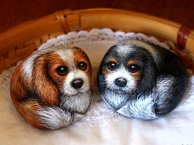 Handpainted Cavalier King Charles Spaniel Dogs on Stone juego de puzzle 