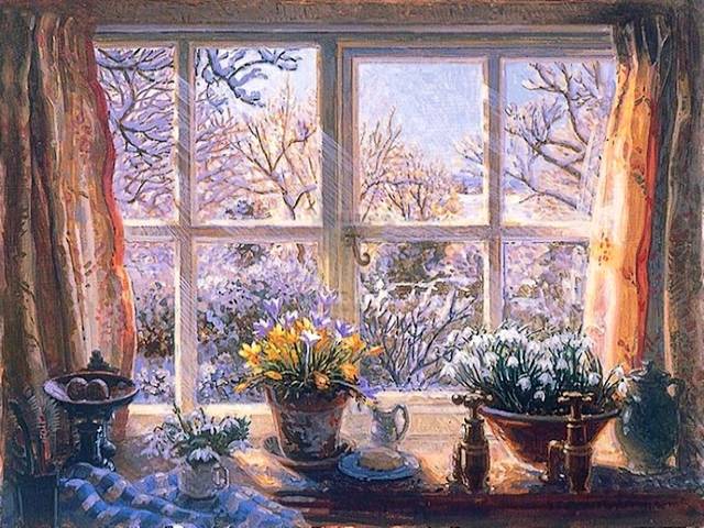 Late Snowfall by Stephen Darbishire - ' Late Snowfall' is a picturesque painting by the English painter Stephen Darbishire (1940). The artwork depicts still life of arranged pots with snowdrops and crocuses, the first spring flowers, on a farmhouse kitchen window sill, a symbol of the passing winter in anticipation of spring.<br />
Stephen J Darbishire is best known for his Lakeland paintings of cottages and interiors of farmhouses, about life’s everyday moments, tranquility, and stunning landscape views through open doors and windows.<br />
Stephen Darbishire is a senior member of the Royal Society of British Artists. He is also the President of the Lake Artist Society. Darbishire currently lives in a 17th-century farmhouse in the English Lake District with his family. - , late, snowfall, Stephen, Darbishire, art, arts, picturesque, painting, paintings, English, painter, painters, 1940, artwork, artworks, still-life, pots, snowdrops, crocuses, spring, flowers, farmhouse, kitchen, window, sill, symbol, winter, Lakeland, cottages, interiors, life, moments, tranquility, stunning, landscape, views, doors, windows, member, Royal, Society, British, Artists, president - ' Late Snowfall' is a picturesque painting by the English painter Stephen Darbishire (1940). The artwork depicts still life of arranged pots with snowdrops and crocuses, the first spring flowers, on a farmhouse kitchen window sill, a symbol of the passing winter in anticipation of spring.<br />
Stephen J Darbishire is best known for his Lakeland paintings of cottages and interiors of farmhouses, about life’s everyday moments, tranquility, and stunning landscape views through open doors and windows.<br />
Stephen Darbishire is a senior member of the Royal Society of British Artists. He is also the President of the Lake Artist Society. Darbishire currently lives in a 17th-century farmhouse in the English Lake District with his family. Подреждайте безплатни онлайн Late Snowfall by Stephen Darbishire пъзел игри или изпратете Late Snowfall by Stephen Darbishire пъзел игра поздравителна картичка  от puzzles-games.eu.. Late Snowfall by Stephen Darbishire пъзел, пъзели, пъзели игри, puzzles-games.eu, пъзел игри, online пъзел игри, free пъзел игри, free online пъзел игри, Late Snowfall by Stephen Darbishire free пъзел игра, Late Snowfall by Stephen Darbishire online пъзел игра, jigsaw puzzles, Late Snowfall by Stephen Darbishire jigsaw puzzle, jigsaw puzzle games, jigsaw puzzles games, Late Snowfall by Stephen Darbishire пъзел игра картичка, пъзели игри картички, Late Snowfall by Stephen Darbishire пъзел игра поздравителна картичка