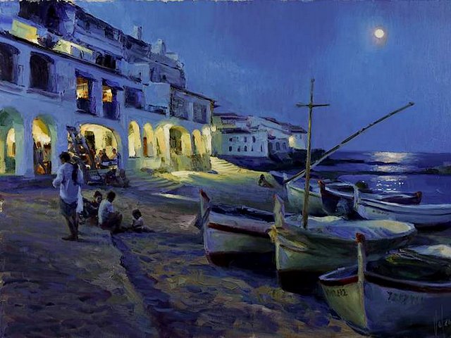 Moon Night in Calella de Palafrugell by Vladimir Volegov puzzle game 
