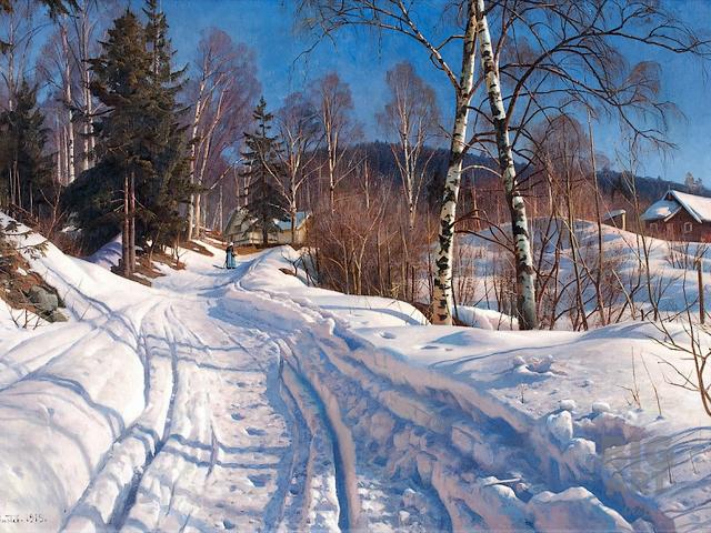 Sunlit Winter Landscape by Peder Monsted puzzle game 
