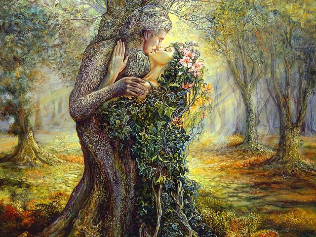 The Dryad and the Tree Spirit by Josephine Wall - 'The Dryad and the Tree Spirit' is a beautiful artwork by the English artist Josephine Wall, an enchanting picture of fantasy, inspired by hers love of nature and passion for surrealism.<br />
Deep in the enchanted forest, the two lovers, the powerful 'Tree Spirit' and his 'Dryad', are weaved into magical embrace and a passionate kiss. The spirits in the trees observe them closely, enjoying the fascinating world, where the words are unnecessary when two hearts speak through feelings. - , dryad, dryads, tree, trees, spirit, spirits, Josephine, Wall, art, arts, beautiful, artwork, artworks, English, artist, artists, enchanting, picture, pictures, fantasy, love, nature, passion, surrealism, forest, forests, lovers, lover, powerful, magical, embrace, embraces, passionate, kiss, kisses, trees, tree, closely, fascinating, world, worlds, words, word, unnecessary, hearts, heart, feelings, feeling - 'The Dryad and the Tree Spirit' is a beautiful artwork by the English artist Josephine Wall, an enchanting picture of fantasy, inspired by hers love of nature and passion for surrealism.<br />
Deep in the enchanted forest, the two lovers, the powerful 'Tree Spirit' and his 'Dryad', are weaved into magical embrace and a passionate kiss. The spirits in the trees observe them closely, enjoying the fascinating world, where the words are unnecessary when two hearts speak through feelings. Решайте бесплатные онлайн The Dryad and the Tree Spirit by Josephine Wall пазлы игры или отправьте The Dryad and the Tree Spirit by Josephine Wall пазл игру приветственную открытку  из puzzles-games.eu.. The Dryad and the Tree Spirit by Josephine Wall пазл, пазлы, пазлы игры, puzzles-games.eu, пазл игры, онлайн пазл игры, игры пазлы бесплатно, бесплатно онлайн пазл игры, The Dryad and the Tree Spirit by Josephine Wall бесплатно пазл игра, The Dryad and the Tree Spirit by Josephine Wall онлайн пазл игра , jigsaw puzzles, The Dryad and the Tree Spirit by Josephine Wall jigsaw puzzle, jigsaw puzzle games, jigsaw puzzles games, The Dryad and the Tree Spirit by Josephine Wall пазл игра открытка, пазлы игры открытки, The Dryad and the Tree Spirit by Josephine Wall пазл игра приветственная открытка