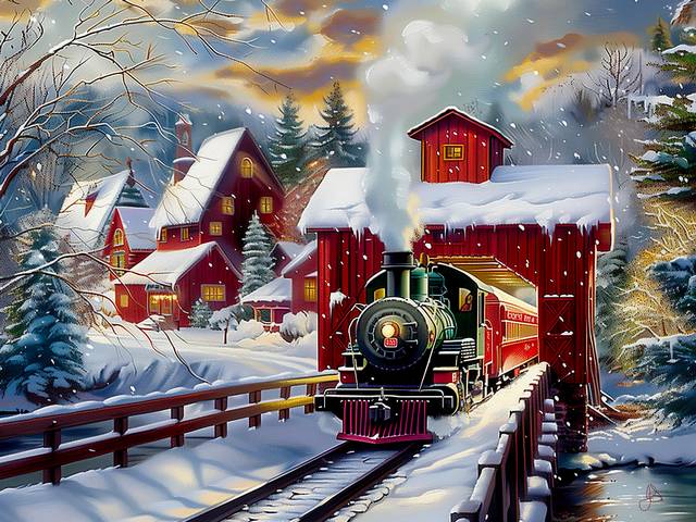 Winter Creek Bridge by John Stewart juego de puzzle 
