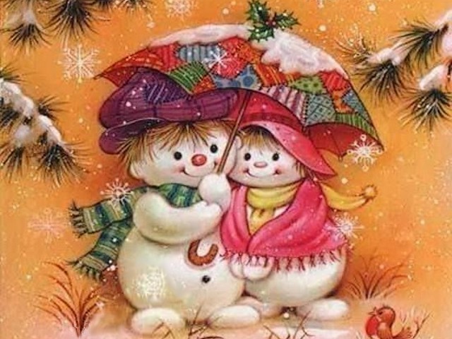 Merry Christmas - Charming little snowmen wish you a 