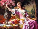 Lady in Lilac Dress with Flowers by Wladyslaw Czachorsk